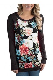 HOTAPEI Women Casual Floral Print Long Sleeve Round Neck Shirts Blouse Tops - Il mio sguardo - $16.99  ~ 14.59€