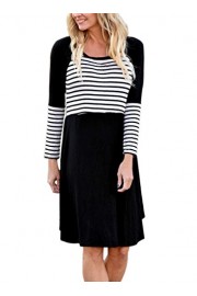 HOTAPEI Women's Long Sleeve A-Line Flare Casual Loose T-Shirt Midi Dress Striped - My look - $17.99 
