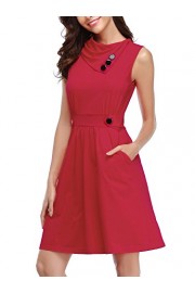 HUHOT Sleeveless Cowl Neck Summer Casual Flared Midi Tank Dress with Pockets - My look - $26.99 