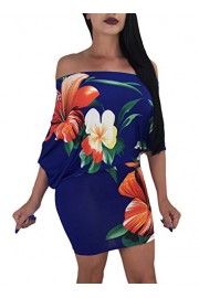 Happy Sailed Women Flower Off Shoulder Ruffles Bodycon Night Out Club Mini Dress,Large Blue - My look - $16.99 