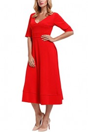 Happy Sailed Women Half Sleeve Deep V Neck Evening Party Formal Swing Dresses with Pockets - My look - $12.99 