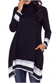 Happy Sailed Women's Turtleneck Sleeve Pocket Shirt Swing Tunic Dresses - My look - $12.99 