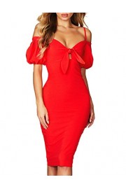 Hego Women's Puff Sleeves Bandage Midi Length Dress with Tie H5442 - My look - $139.00 