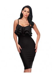 Hego Women's Solid Ruffles Fitted Bandage Midi Dress Bodycon H5404 (Black, XS) - My look - $139.00 