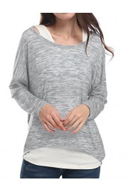 Hibelle Women's Boat Neck Casual Loose Drop Shoulder Sleeve Shirt Pullover Tops - Moj look - $35.99  ~ 30.91€
