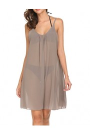 Hotouch Women's Chiffon Swimsuit V-Neck Sexy Perspective Beach Cover Dress Coffe XXL - Myファッションスナップ - $16.99  ~ ¥1,912