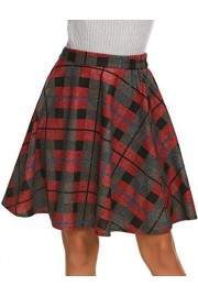 Hotouch Women's Plaids Skirts Elastic Waist Knee Length Wool Plaid A-Line Pleated Flared Skirt Red S - Myファッションスナップ - $26.99  ~ ¥3,038