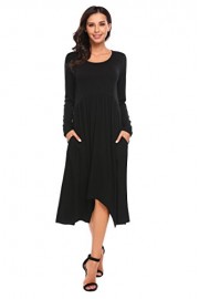 Hotouch Women's Plain Scoop Neck Draped Pockets Loose Swing Casual Midi Dress - Myファッションスナップ - $9.99  ~ ¥1,124