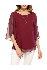 Hount Women Casual Loose Pullover Chiffon Blouse 3/4 Sleeve Solid Chiffon Shirt - Mi look - $13.99  ~ 12.02€