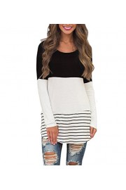 Hount Womens Back Lace Color Block Tunic Tops Long Sleeve T-Shirts Blouses with Striped Hem - Mi look - $6.99  ~ 6.00€