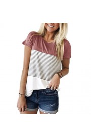 Hount Womens Long Sleeve Striped Color Block Blouse Cute T-Shirt Tunic Tops - My look - $7.99 