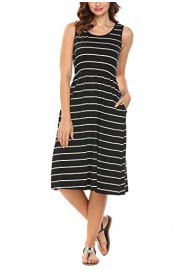 Hount Women's Summer Sleeveless Striped Empire Waist Loose Midi Casual Dress with Pockets - Mi look - $8.99  ~ 7.72€