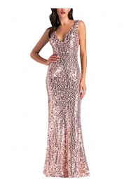 IHOT Women's Rose Gold Sequin Bridesmaid Dress Sleeveless Long Evening Prom Dresses - Mi look - $99.99  ~ 85.88€