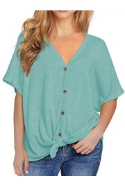 IWOLLENCE Womens Loose Henley Blouse Bat Wing Short Sleeve Button Down T Shirts Tie Front Knot Tops - My look - $18.99 