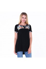 Idingding Women's Basic Hi-Low T-Shirt Short Sleeves Splicing Floral Loose-fit Summer Tunic Tops - My look - $28.99 