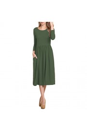 Idingding Women's Long Sleeve Plain Pleated Casual Flared A-Line Swing Midi Dress - My look - $32.99 