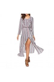 Idingding Women's Long Sleeve Stripe Cardigan Tie-Waist Split Maxi Long Dresses - My look - $28.99 