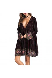 Idingding Women's Sexy Deep V-Neck Long Sleeve Bohemia Beach Cover Up Printed Dress - O meu olhar - $28.99  ~ 24.90€