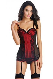 Killreal Women's Victorian Lace Mesh Push up Bustier Corset Lingerie with Garter - My look - $27.99 