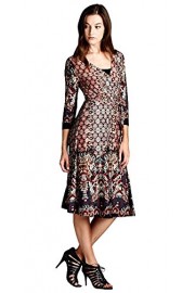 Knee-Length Faux Wrap Damask Print Dress 3/4 Sleeve - Mój wygląd - $44.99  ~ 38.64€