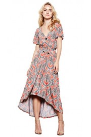 Knee-Length Faux Wrap Damask Print High-Low Dress - My look - $42.99 