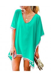 LA PLAGE Women's Chiffon Loose Pompom Tassel Swimsuit Cover Ups - My时装实拍 - $17.99  ~ ¥120.54