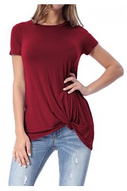 Levaca Womens Short Sleeve Loose Tops Solid Basic Twist Front Casual T Shirts - Moj look - $16.99  ~ 14.59€