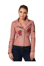 Lock and Love WJC1496 Womens Floral Embroidered Faux Leather Moto Jacket - Mi look - $99.92  ~ 85.82€