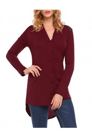 LuckyMore Womens Casual Back Lace V-Neck Button Cuffed Long Sleeve Tunic Tops High Low - My look - $30.00 