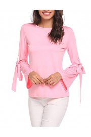 LuckyMore Womens Casual Flare Long Sleeve Round Neck Arm Tie Tops T-Shirt Blouse - O meu olhar - $28.00  ~ 24.05€