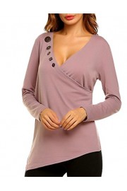 LuckyMore Womens Casual Long Sleeve Button V Neck T Shirt Tops Irregular Hem - O meu olhar - $25.00  ~ 21.47€