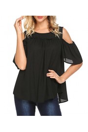 LuckyMore Womens Chiffon Cold Shoulder Short Sleeve Summer Shirt Tops Blouse - O meu olhar - $12.99  ~ 11.16€