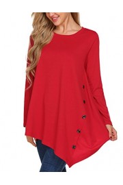 LuckyMore Womens Loose Blouse Scoop Neck Long Sleeve Button Asymmetrical Tunic Tops Plus Size (L, Red) - Moj look - $9.99  ~ 8.58€