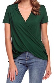 LuckyMore Womens Summer Casual Short Sleeve Cross Wrap Blouse Tops and T Shirts - O meu olhar - $9.99  ~ 8.58€