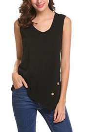 LuckyMore Womens Tunic Tank Top Loose Basic Sleeveless Asymmetrical Blouse With Button - Moj look - $13.99  ~ 12.02€