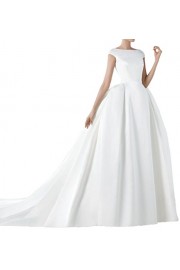 MILANO BRIDE Concise Bridal Wedding Dress Cap Sleeves Ball Gown Backless Satin - Moj look - $199.69  ~ 171.51€