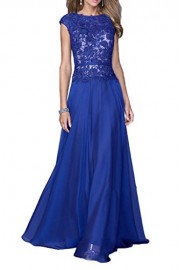 MILANO BRIDE Modest Prom Pageant Dress A-line Sleeves Floor-Length Chiffon Lace-8-Royal Blue - Moj look - $129.69  ~ 111.39€