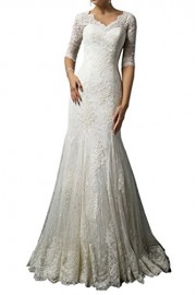 MILANO BRIDE Modest Wedding Dress For Bride Lace 1/2 Sleeves V-neck Sheath - Moj look - $165.69  ~ 142.31€
