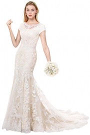 MILANO BRIDE Modest Wedding Dress for Bride Short Sleeves Sheath Floral Lace - Moj look - $162.69  ~ 139.73€