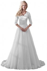 MILANO BRIDE Modest Wedding Dress for Bride V-Neck Sleeves Organza Floral Lace - My look - $136.59 