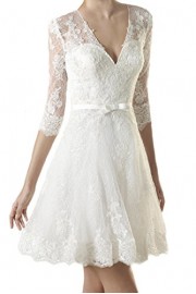 MILANO BRIDE Popular Short Wedding Dress V-Neck 1/2 Sleeves Lace Reception Dresses - My look - $95.69 