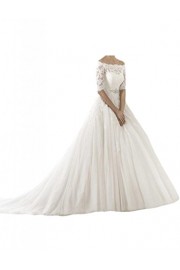 MILANO BRIDE Retro Bridal Wedding Dress Bateau 1/2 Sleeves Ball Gown Floral Lace - Moj look - $249.69  ~ 214.46€