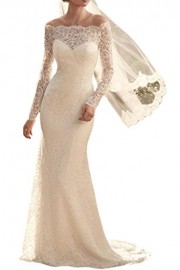 MILANO BRIDE Sexy Wedding Ceremony Dress For Bride Long Sleeves Bateau Lace - My look - $97.54 