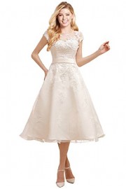 MILANO BRIDE Short Wedding Dress Evening Gown Tea-Length Cap Sleeves Applique - My look - $82.95 