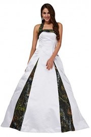 MILANO BRIDE Unique Ball Gown Halter Camo Wedding Party Dress Prom Gown For Women-18W-White&Camo - My look - $189.69 