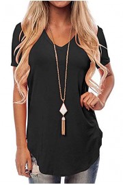 MISFAY Womens Casual Curved Hem Short Sleeve T Shirt V Neck Side Slit Blouse - My look - $9.99 