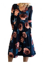 MITILLY Women's Boho Floral Long Sleeve Wrap Casual Swing Midi Dress with Pockets - Myファッションスナップ - $12.99  ~ ¥1,462