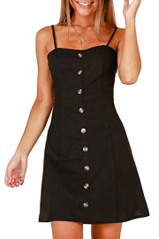 MITILLY Women's Summer Sleeveless Spaghetti Strap Button Down Casual Swing Short Dress - Mein aussehen - $15.99  ~ 13.73€