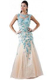 Meier Women's Mermaid Embroidery Sleeveless Open Back Prom Evening Ball Gown Dress - Moj look - $249.00  ~ 213.86€