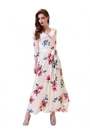Melynnco Women's 3/4 Sleeve Faux Wrap V Neck Vintage Floral Summer Maxi Dress - My时装实拍 - $23.12  ~ ¥154.91